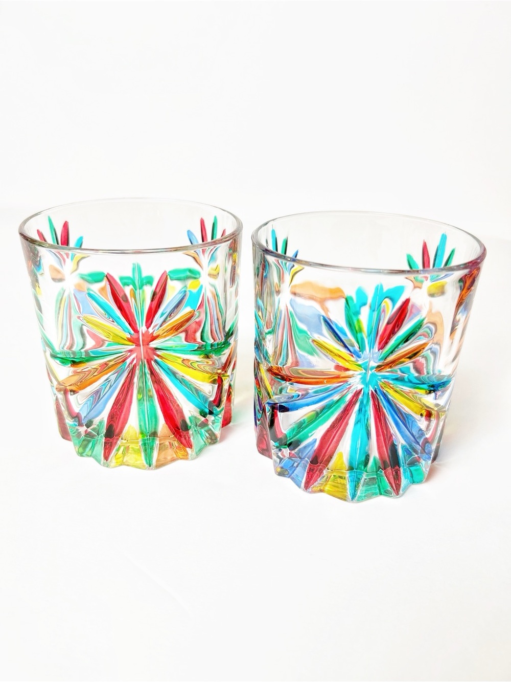 Handcrafted Multicolor Starburst Glass Tumblers - Set of 2
